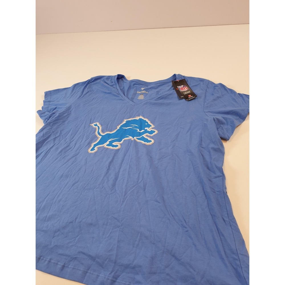 Detroit Lions Shirt Womens 2XL Blue NFL Football V-Neck Fanatics Hutchinson 97